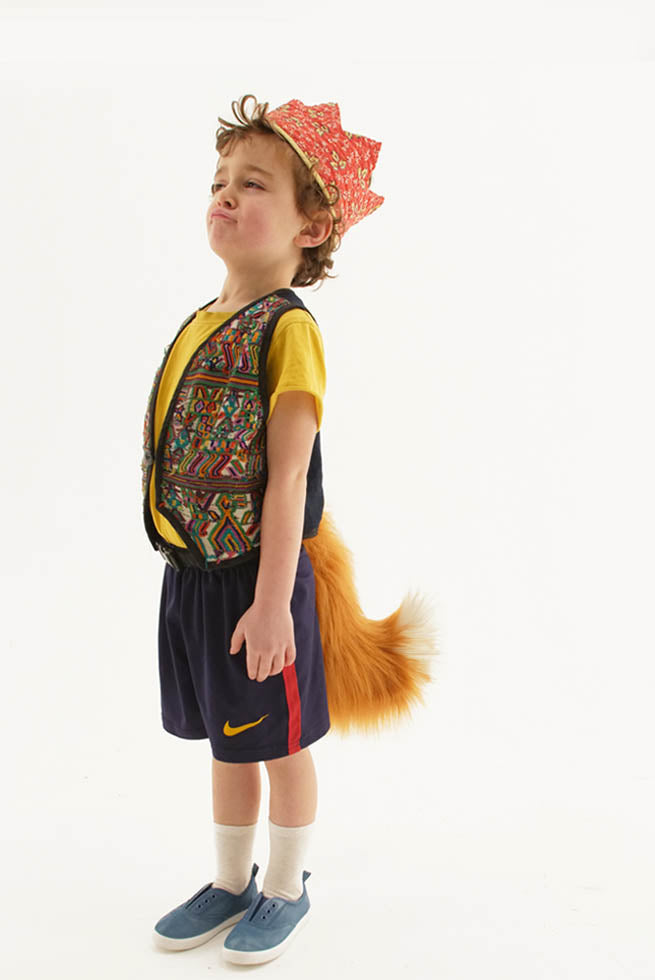A kid aged 4 looking mischievous wearing a fluffy fox tail, Nike and a Mexican waistcoat. Fantastic mr fox for cosplay character or world book day. Perfect for woodland or animal themed parties, pouncing around music festivals, Fancy dress novelty accessory for skiing and snowboarding. As seen on dragons den by Deborah Meaden. Fiona fox from sonic the hedgehog, swiper from dora the explorer